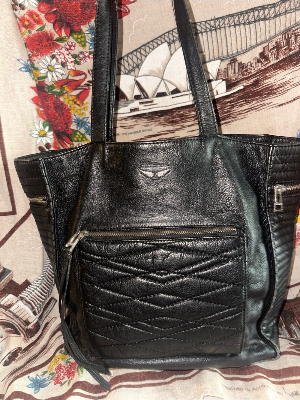 Zadig & Voltaire Dottie Mat Crush Black cow leather tote shoulder shopper bag